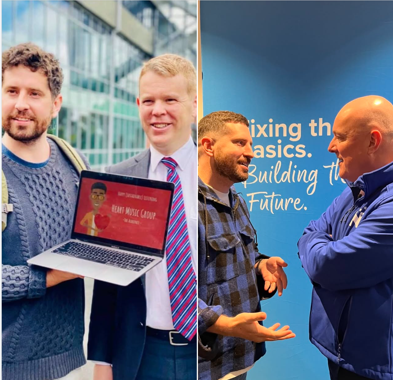 Heart Music Group founder Marty Bryant meeting New Zealand political leaders in two photographs